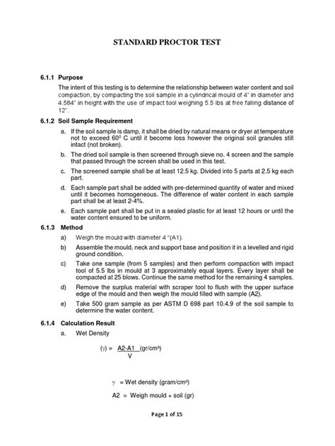 Standard Proctor Test | PDF | Density | Soil