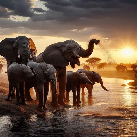 Premium Ai Image Elephants Drinking Water