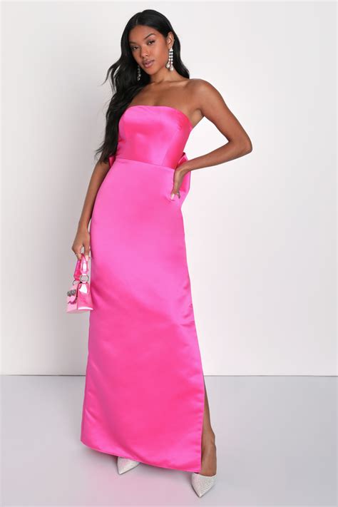 Hot Pink Satin Dress Hot Pink Maxi Dress Bow Maxi Dress Lulus