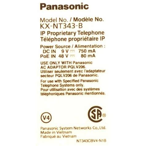 Panasonic KX-NT343-B Black Backlit Display VoIP Phone