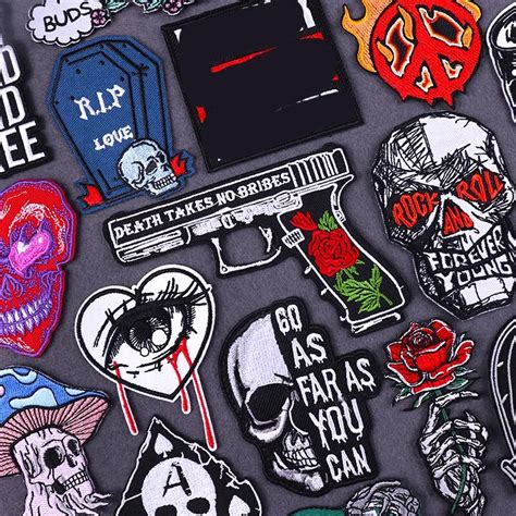 Punk Gun Patch Iron On Patches For Clothing Thermoadhesive Patches Hippie Skull Embroidered