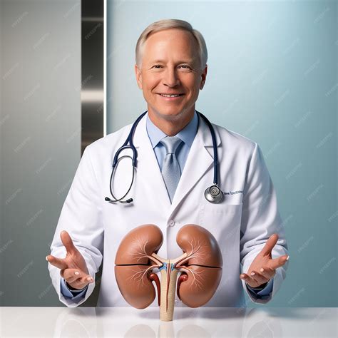 Nephrologist or urologist shows mockup of human kidney | Premium AI