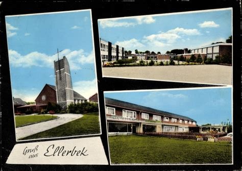 Ansichtskarte Postkarte Ellerbek Im Kreis Pinneberg Kirche Schule