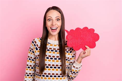 Photo Of Cute Excited Mature Lady Dressed Print Pullover Holding