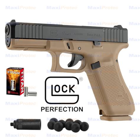 Pack Pistolet Glock 17 Gen 5 cal 9mm PAK Tan Pistolet de défense