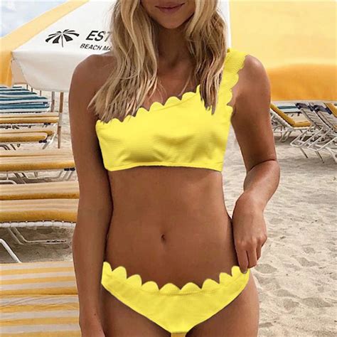 Sexy Bikini One Shoulder Swimwear Women Two Piece Swimsuit Wavy