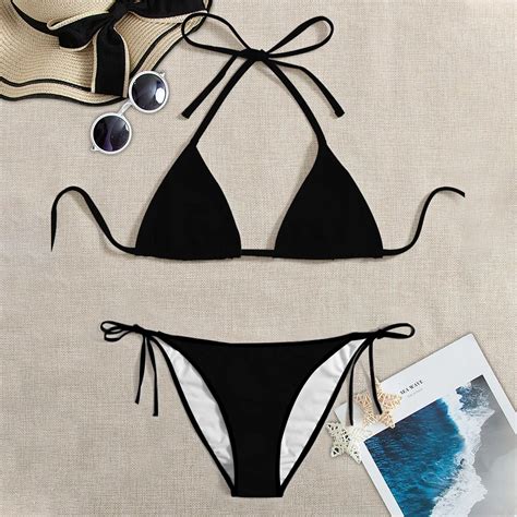 Bikini Bandage Con Tanga Para Mujer Traje De Ba O Unicolor Conjunto De