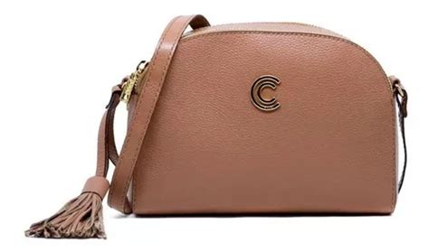 Bolsa Feminina Transversal Classe Couro Clássica Acambamento dos ferragens Dourado Cor Nude Cor