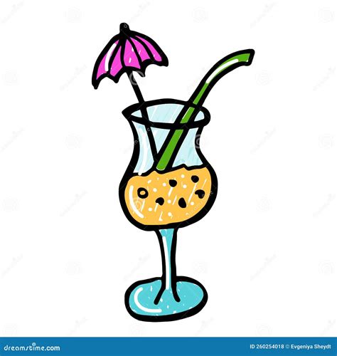 Cocktail With Straw And Umbrella Vector Doodle Sketch Icon Line Art