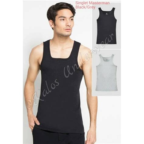 Jual Kaos Dalam Singlet Pria Hitam Abu Masterman Katun Isi Pcs