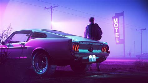 HD wallpaper: Retrowave, neon, Mustang (Car), Driver | Wallpaper Flare