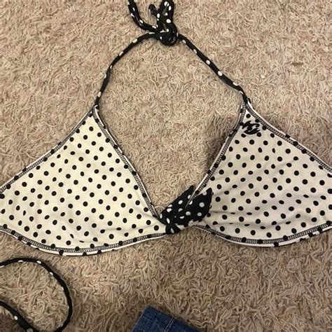Reversible Black Cream Bikini Top Medium Depop