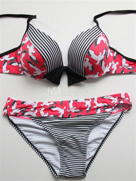 Fashion Polyester Stripe Pattern Women S Bikini Swimwear Milanoo