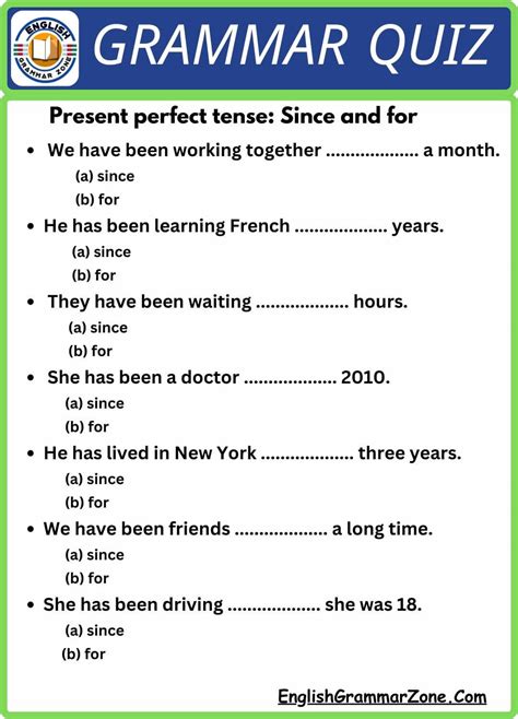 Present Perfect Tense With Since For