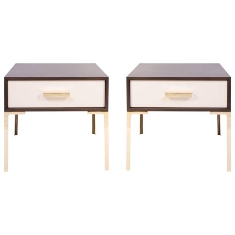 Astor Tall Brass Nightstands in Ebony and Ivory Walnut by Montage For