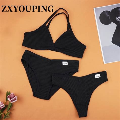 Woman Sexy Underwear Set Cotton Panty Wireless Bra Breathable Lingerie Sets ZXYOUPING Shopee