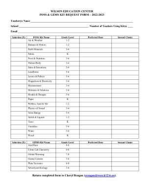 Fillable Online Wilson Education Center Foss Gems Kit Request Form