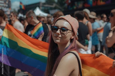 Beautiful Fictional Queer Gay Lesbian Bisexual Homosexual Or Transgender Person With Rainbow