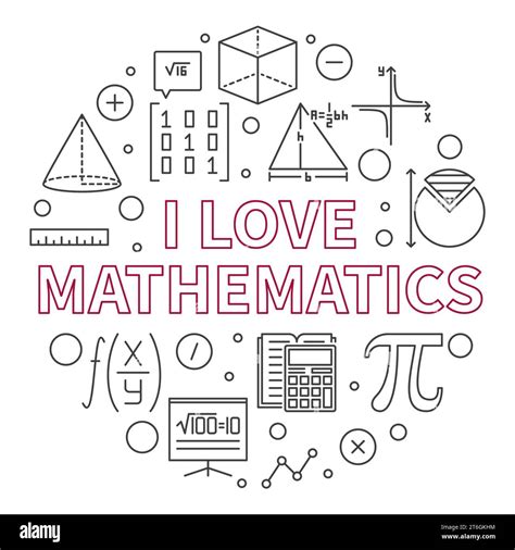 I Love Mathematics Concept Vector Outline Round Banner Math Learning