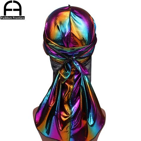 Mens Colorful Sparkly Durags Turban Bandanas Men Shiny Silky Durag