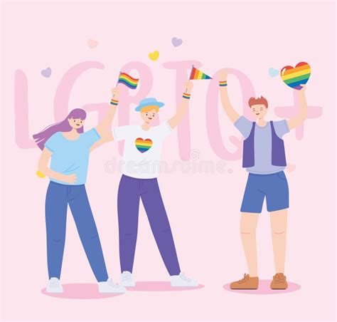 Comunidad Lgbtq Jóvenes Con Banderas Y Desfile Gay Arcoiris En El Corazón Protestan Por