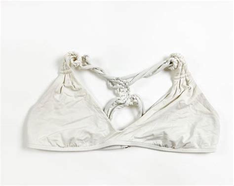 Frankies Bikinis Luna Seamless Macrame Crochet Cross Back Bikini Swim Top White Size L