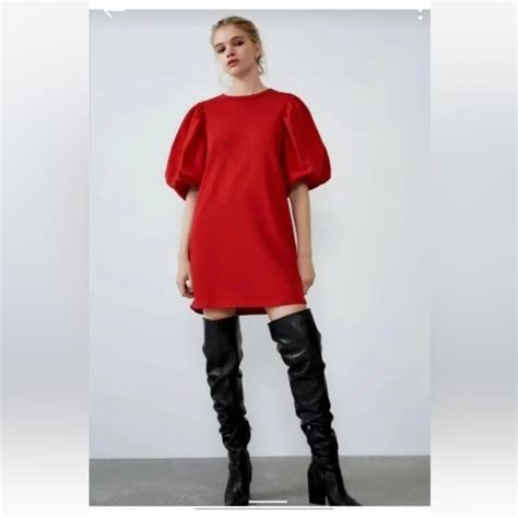 Zara | Dresses | 6 Zara Red Dress With Buffalo Sleeves | Poshmark