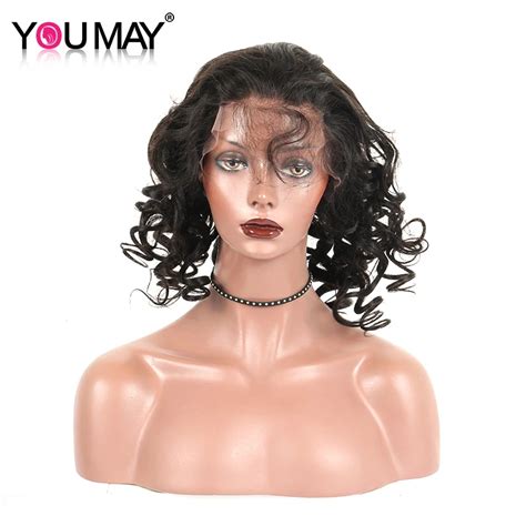 Bouncy Curl Lace Frontal Human Hair Wigs 130 Density Natural Black