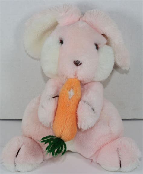 Vintage 1983 Gund Pink Bunny Rabbit W Carrot Stuffed Plush Animal Soft