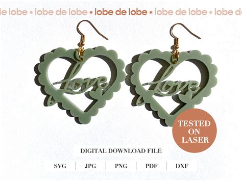 Loveheart Svg Heart Earring Svg Valentines Day Digital Template Love