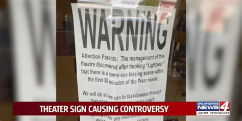 Oklahoma Movie Theater Posts Sign Claiming It Will Fast Forward Though Gay Kiss In Disney S
