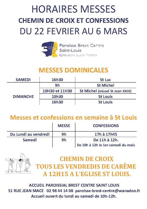 HORAIRES MESSES CHEMIN DE CROIX ET CONFESSIONS DU 22 FEVRIER AU 6 MARS