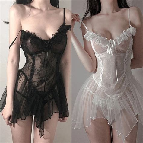 ROBE STRING EN dentelle noire lingerie sexy pour femmes sous vêtements