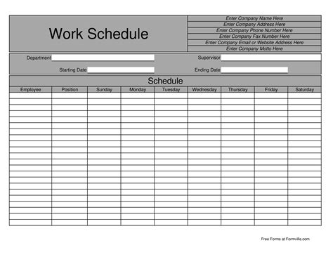 Scheduling For Work Templates At