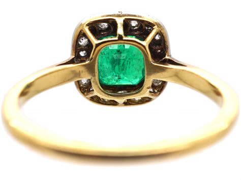 Edwardian 18ct Gold And Platinum Emerald And Diamond Cluster Ring 754w The Antique Jewellery