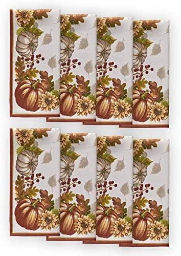 Newbridge Autumns Bounty Bordered Thanksgiving Fall Fabric Napkin Set Multi Colored Pumpkin