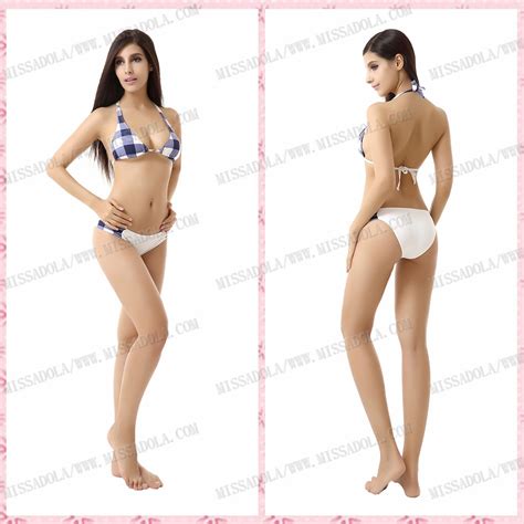 Miss Adola Latest White Blue Check Fastener Bar Girls Bikini Swimsuit M Swimwear Bikini