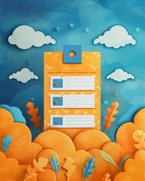 colorful artistic checklist illustration  clouds  foliage
