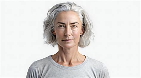 Retrato De Una Mujer De Mediana Edad Con Cabello Gris Sobre Un Fondo