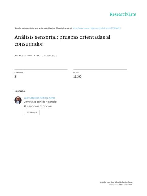 Análisis Sensorial Pruebas Orientadas Al Consumidor 1 Producto