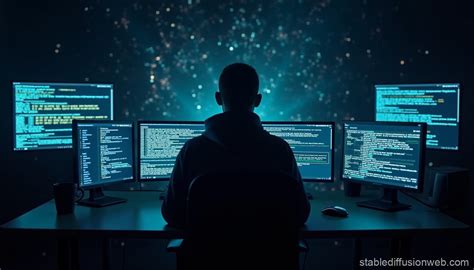 Cyber Hacker Workspace Desktop Wallpaper Stable Diffusion Online
