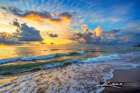 Juno Beach Sunrise With Dramatic Clouds Royal Stock Photo
