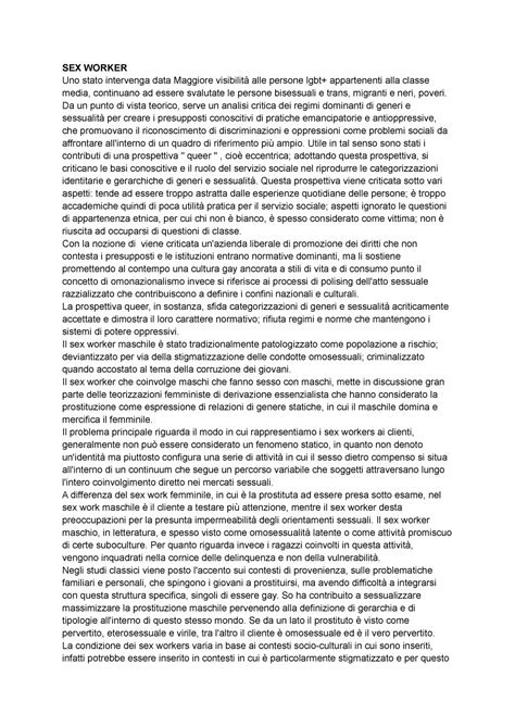 Sex workers SEX WORKER Uno stato intervenga data Maggiore visibilità alle persone lgbt Studocu