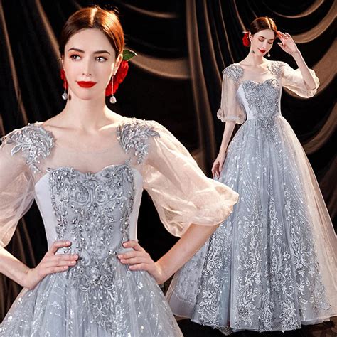 stunning silver gown  intricate lace detailing  luulla