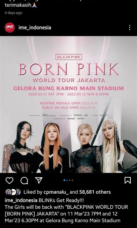 Tiket Konser Blackpink BORNPINK In Jakarta CAT 3 Tiket Voucher