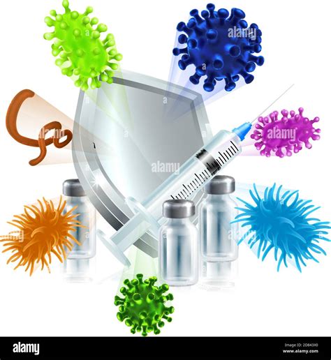 Vaccine Medical Syringe Vial Virus Shield Concept Stock Vector Image