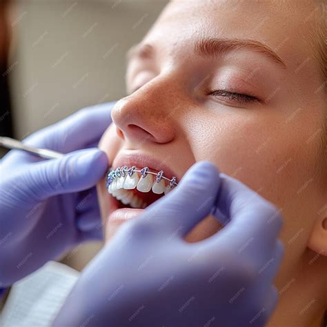 Visual of a dental professional adjusting orthodontic brackets on a