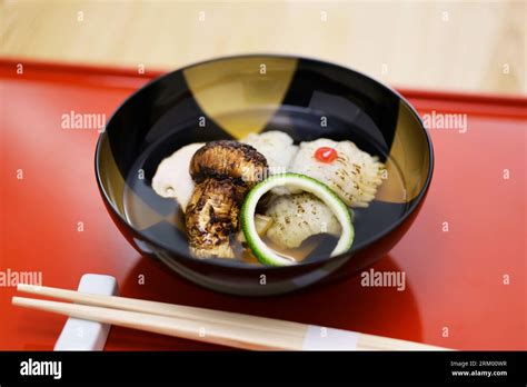 Suimono Japanese Style Clear Soup With Matsutake Mushroom And Hamo
