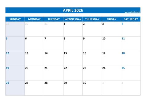April 2026 calendar -Calendar.best