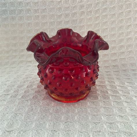 Fenton Accents Vintage Fenton Ruby Red Amberina Hobnail Flower Bowl